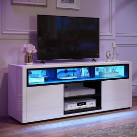 TV Stand With LED Ambient Lights Modern TVs Stand With Open Shelf Storage Cabinet for 62 Inch TVs Furniture White TV Stands (Color: White)