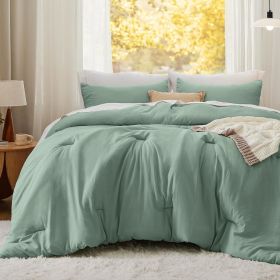 Bedsure Comforter Set, Soft Prewashed Bed Comforter for All Seasons, 1 Comforter and 2 Pillowcases, Queen, King, Twin, Full, (Color: Sage Green, size: Full 82x86)