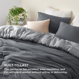 Bedsure Comforter Set, Soft Prewashed Bed Comforter for All Seasons, 1 Comforter and 2 Pillowcases, Queen, King, Twin, Full, (Color: Dark Grey-Grey, size: Queen 90x90)