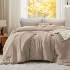 Bedsure Comforter Set, Soft Prewashed Bed Comforter for All Seasons, 1 Comforter and 2 Pillowcases, Queen, King, Twin, Full, (Color: Khaki, size: Twin 68x88)