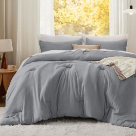 Bedsure Comforter Set, Soft Prewashed Bed Comforter for All Seasons, 1 Comforter and 2 Pillowcases, Queen, King, Twin, Full, (Color: Grey, size: Queen 90x90)