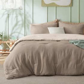 Bedsure Comforter Set, Soft Prewashed Bed Comforter for All Seasons, 1 Comforter and 2 Pillowcases, Queen, King, Twin, Full, (Color: Khaki-Beige, size: Twin 68x88)