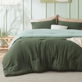 Bedsure Comforter Set, Soft Prewashed Bed Comforter for All Seasons, 1 Comforter and 2 Pillowcases, Queen, King, Twin, Full, (Color: Dark Green-Sage, size: Queen 90x90)