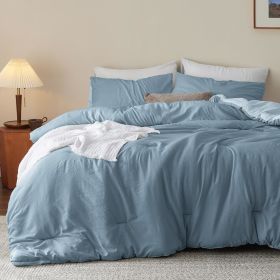 Bedsure Comforter Set, Soft Prewashed Bed Comforter for All Seasons, 1 Comforter and 2 Pillowcases, Queen, King, Twin, Full, (Color: Mineral Blue-Sky, size: King 104x90)