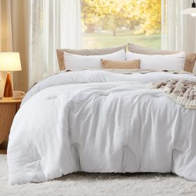 Bedsure Comforter Set, Soft Prewashed Bed Comforter for All Seasons, 1 Comforter and 2 Pillowcases, Queen, King, Twin, Full, (Color: White, size: King 104x90)