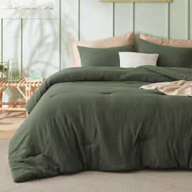 Bedsure Comforter Set, Soft Prewashed Bed Comforter for All Seasons, 1 Comforter and 2 Pillowcases, Queen, King, Twin, Full, (Color: Dark Green, size: Cal King 104x96)