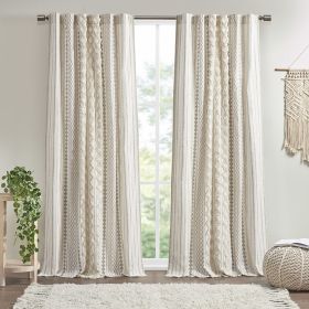 Cotton Printed Curtain Panel with Chenille Stripe and Lining(Only 1 Pc Panel) (Color: as Pic)