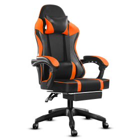 Ergonomic Gaming Chair Recliner, PU Leather Racing Game Chairs for Adults, Executive Office Chair Gamer Chair with Massager (Color: Orange)