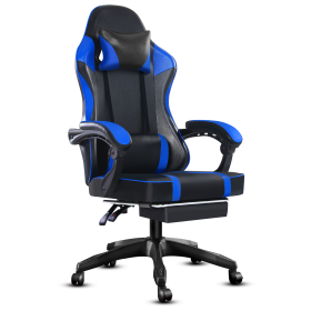 Ergonomic Gaming Chair Recliner, PU Leather Racing Game Chairs for Adults, Executive Office Chair Gamer Chair with Massager (Color: Blue)