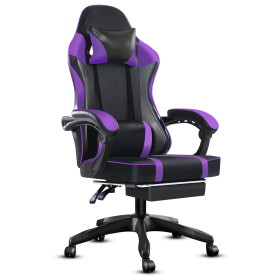 Ergonomic Gaming Chair Recliner, PU Leather Racing Game Chairs for Adults, Executive Office Chair Gamer Chair with Massager (Color: PURPLE)