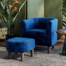 Furniture, Velvet Accent Chair, Bucket Chair with Ottoman, Modern Comfortable Armchair Reading Chair Living Room Chair (Color: Blue)