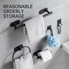 Non-perforated stainless steel bathroom pendant set toilet towel rack ring non-marking hook paper towel holder (Color: Black five-piece pendant set)