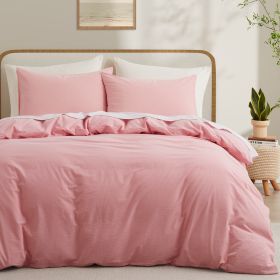 100% Washed Cotton Duvet Cover Set, Durable Fade-Resistant Natural Bedding Set (No Comforter) (Color: Pink, size: Twin)