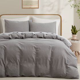 100% Washed Cotton Duvet Cover Set, Durable Fade-Resistant Natural Bedding Set (No Comforter) (Color: Light Grey, size: KING)