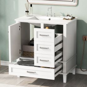 30" Bathroom Vanity , Modern Bathroom Cabinet with Sink Combo Set, Bathroom Storage Cabinet with a Soft Closing Door and 3 Drawers, Solid Wood Frame (Color: White, Material: Solid Wood+MDF)