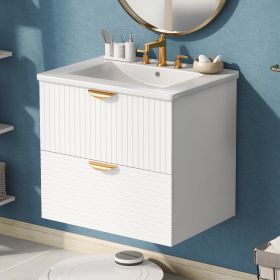 Modern 24-Inch Wall-Mounted Bathroom vanity with 2 Drawers, Ideal for Small Bathrooms (Color: White, Material: MDF)