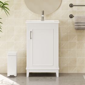 [Viedo] 20 Inch Modern Small Bathroom Vanity Cabinet With Ceramic Basin- 20*15.5*33.3 Inches,Ample Storage,1 Soft-Close Door (Color: White, Material: Solid Wood+MDF)