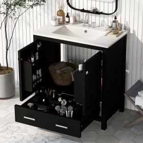 30" Bathroom Vanity with Single Sink, Combo Cabinet Undermount Sink, Bathroom Storage Cabinet with 2 Doors and a Drawer, Soft Closing (Color: Black, Material: Solid Wood+MDF)