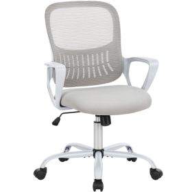 Office Mid Back Ergonomic Mesh Computer Desk Larger Seat Executive Height Adjustable Swivel Task Chair with Lumbar Support (Color: Grey)