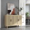 Panana Buffet Storage Cabinet with Rattan Decorating 4 Doors Living Room Kitchen Sideboard 48.43 X 34.65 X 15 Inch (Natural Wood