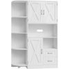 60.4" Kitchen Storage Cabinet, Freestanding Kitchen Shelves with Doors and Shelves, Dining Sideboard with Microwave Shelf, White