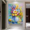 Oil Painting Hand Painted Vertical Abstract Floral / Botanical Modern Luxurious corridor living room bedroom decoration painting