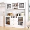 VOWNER Pantry Cabinet, Kitchen Storage Cabinet, Freestanding Buffet Hutch with Pegboard, Cup Holder, Power Outlet, 4 Doors & 3